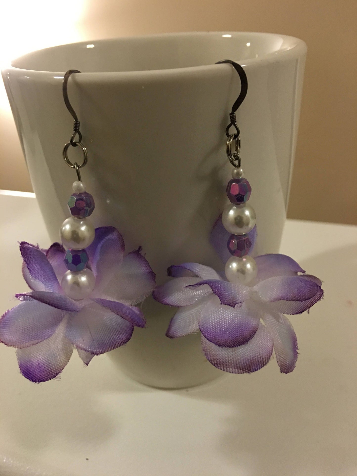 Purple Passion Pearl Floral Earrings
