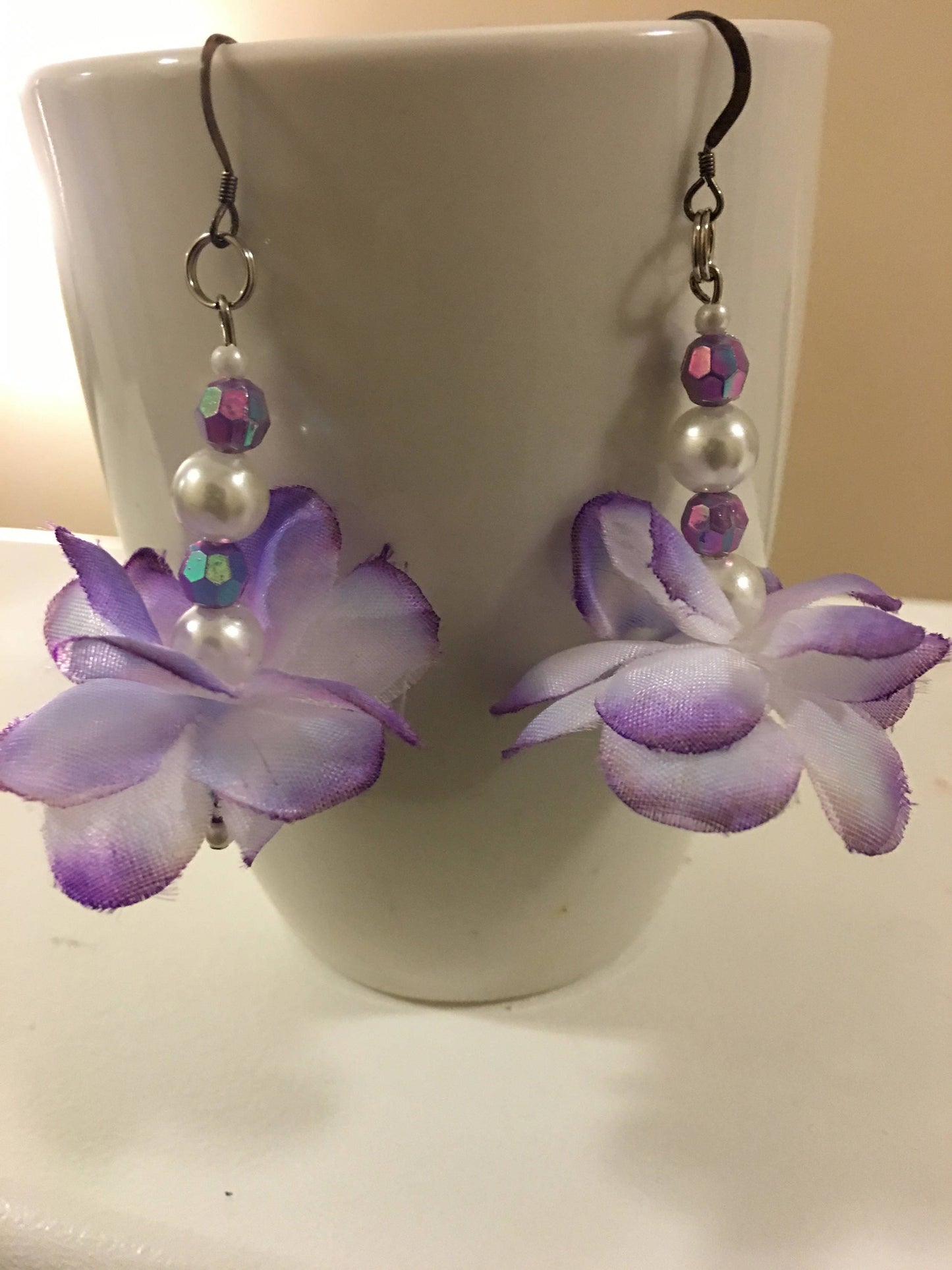 Purple Passion Pearl Floral Earrings