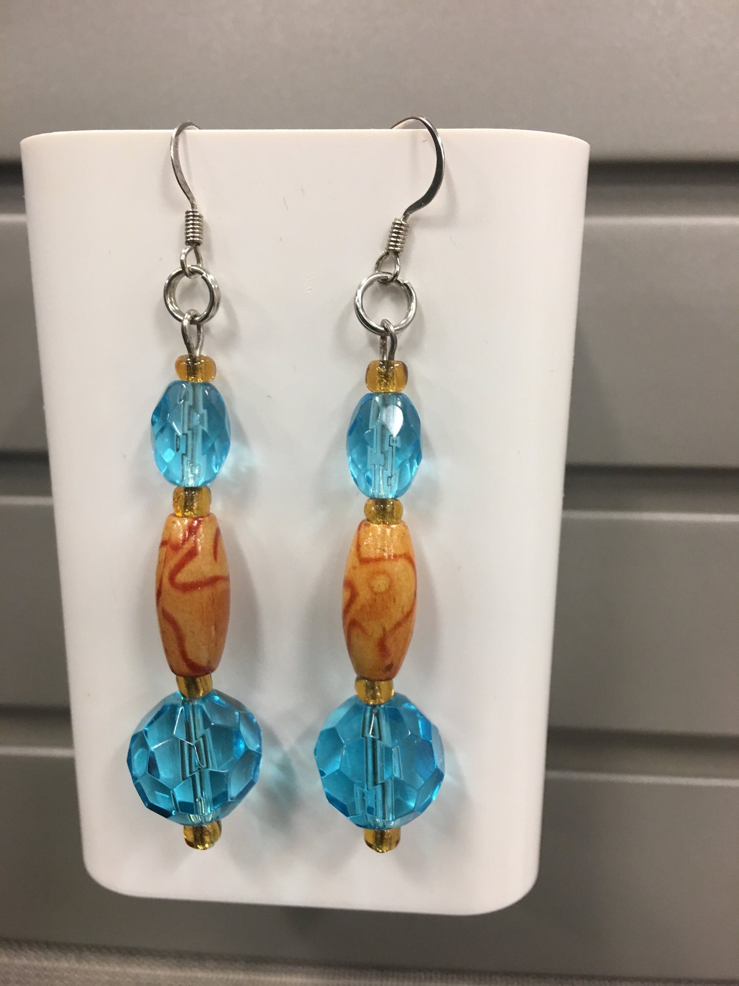 Wood Barrel Turquoise Earrings