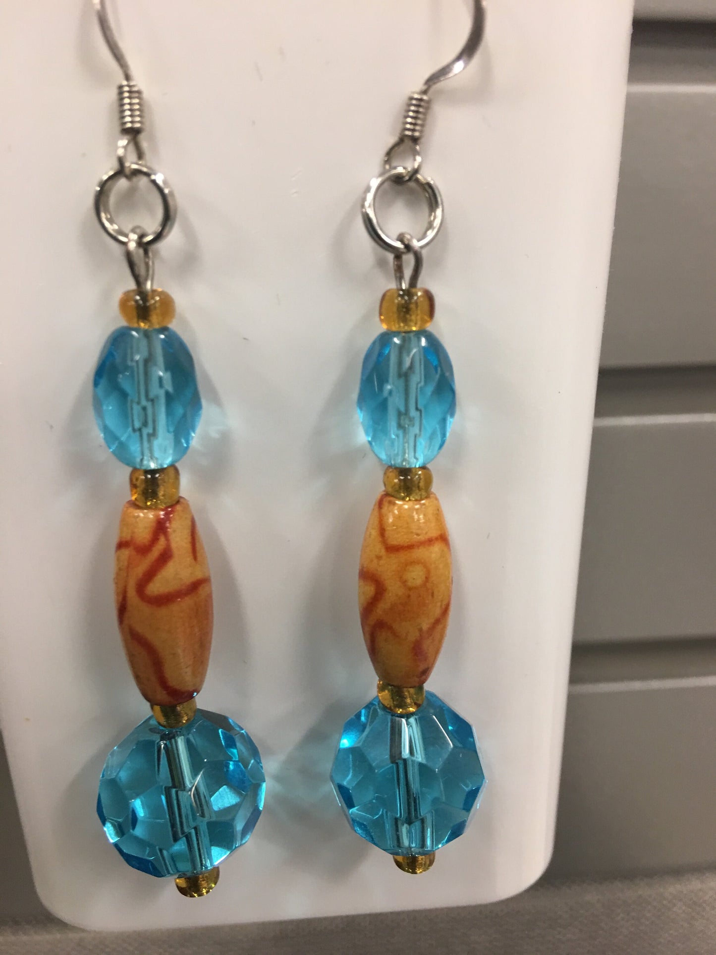 Wood Barrel Turquoise Earrings