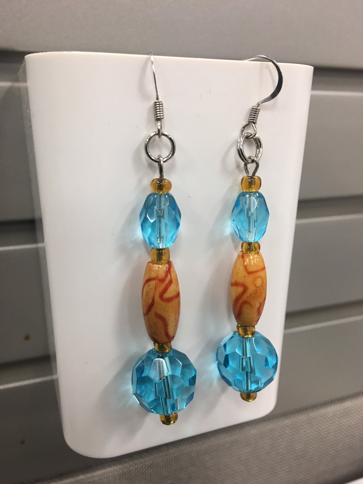 Wood Barrel Turquoise Earrings
