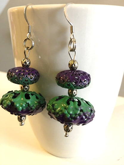 Purple and Green Filigree Earrings