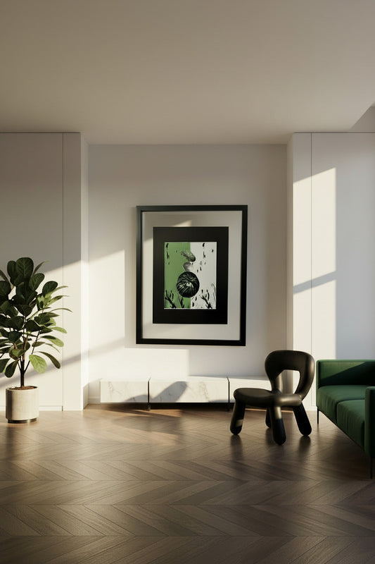 JAS-SIT-UP FRAMED WALL ARTWORK GREEN, BLACK, WHITE