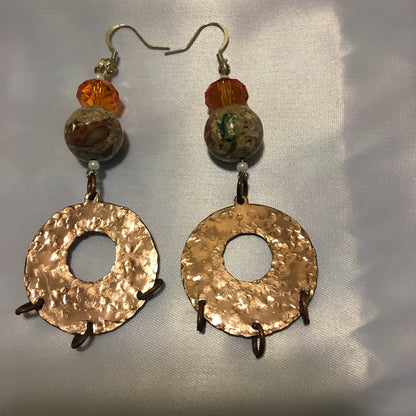 Marble Copper Metal Circular Earrings