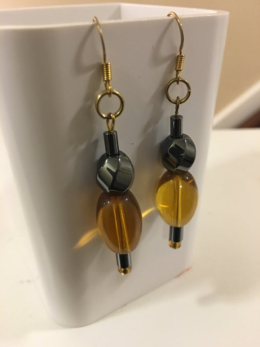 Hematite and Gold Tone Earrings