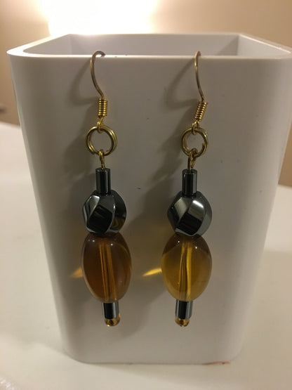 Hematite and Gold Tone Earrings