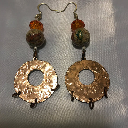 Marble Copper Metal Circular Earrings