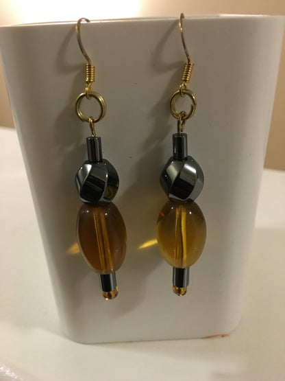 Hematite and Gold Tone Earrings