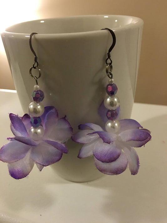 Purple Passion Pearl Floral Earrings