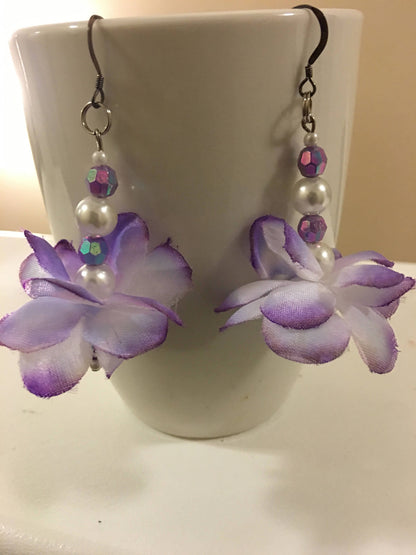 Purple Passion Pearl Floral Earrings