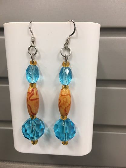 Wood Barrel Turquoise Earrings