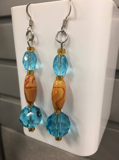 Wood Barrel Turquoise Earrings