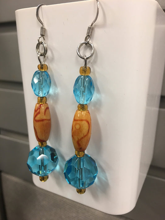 Wood Barrel Turquoise Earrings