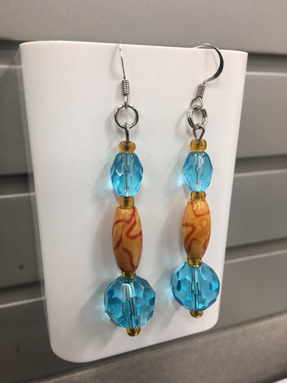 Wood Barrel Turquoise Earrings